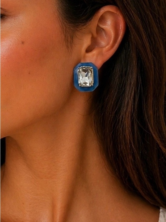 Plunder Jewelry - Plunder Navy and Clear Rectangular Crystal Stud Earrings NWT